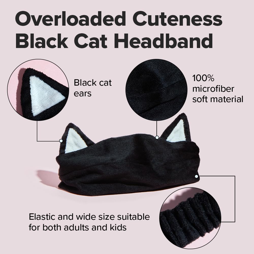 I DEW CARE Face Wash Headband - Black Cat | Adorable Design, Perfect for Washing & Cleansing, Makeup and Spa, Bath, Skincare, Quick Dry, Soft & Fuzzy, Non Slip, Reusable, Teen Girls Stuff