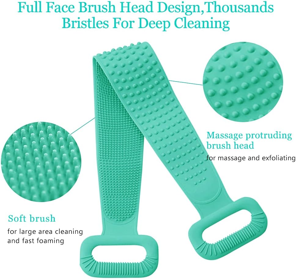 Inmorven Exfoliating Back Scrubber for Shower with Handles, 30 Inch Double-Sided Back Exfoliator Body Scrub Towel, Exfoliating Washcloth Bath Tool for use in Shower, Clean Skin for Men & Women (Green)