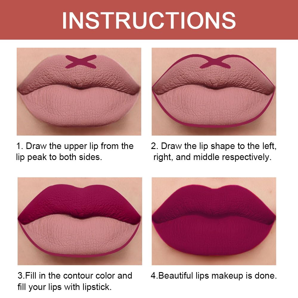 Kaely 2-in-1 Plum Purple Lip Liner & Lipstick Set Kit for Women, Matte Lips Kit with Lip Liner Lip Stains Long Lasting Waterproof 24 Hour Lipstick and Lip Liners Combo Lipliners Pencil Set 05