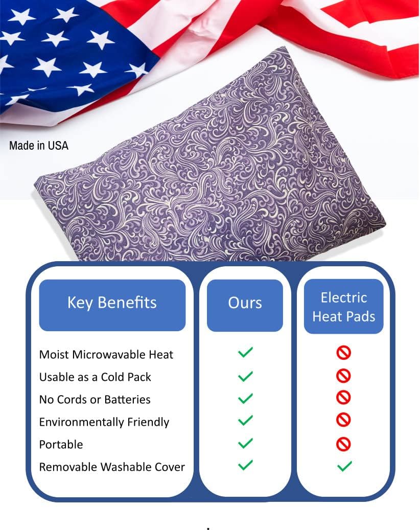 Microwavable Corn Filled Heating Pad and Cold Pack/Washable 100% Cotton Cover (Breezy - Lavender, 7.5in W x 11in L)