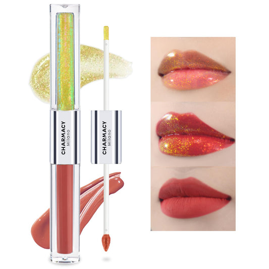 CHARMACY Multichrome Double Head Non-Stick Lip Gloss, Metallic Colourful Lip Glaze, Anti-transfer, Long Lasting Waterproof Liquid Lipstick Makeup (#07)