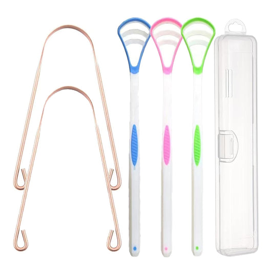 6PCS Copper Tongue Scraper Set Tongue Cleaner Oral Tongue Tools for Fresh Breath and Mouth Hygiene Care with Travel Case