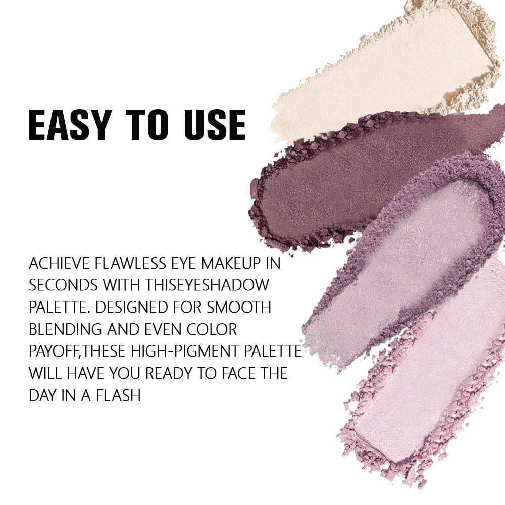 Kaely Powder Eyeshadow Quad, Light Violet Shimmer Eyeshadow Palette Makeup, Neutral Eye Shadow Palette for Older Women Pigmented Waterproof, sombras para ojos, Blendable, Cruelty-free, 02