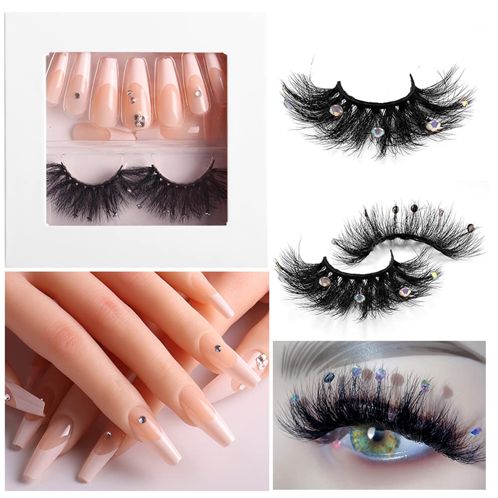 HBZGTLAD 3 in1 color eyeline Press On Nail with Eyelash Packing Boxes Set Package Pink White DIY Lashes and Nail Suit Box 1set… (SET-60)