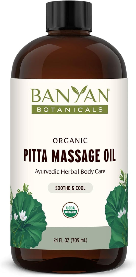 Banyan Botanicals Pitta Massage Oil – Organic Massage Oil Infused with Ayurvedic Herbs – with Gotu Kola and Guduchi (Tinospora cordifolia) – 24 oz. – Non-GMO Sustainably Sourced Abhyanga Massage Oil