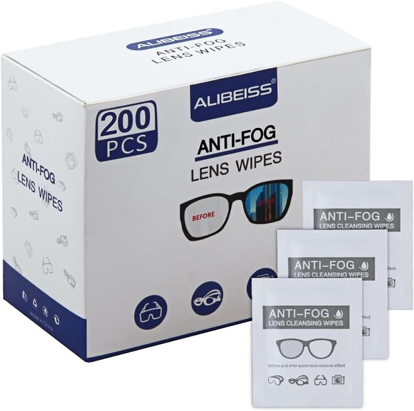 Anti-Fog Lens Wipes Pre-Moistened Anti-Fog Wipes,6" X 5",for Eye Glasses (200 Pack)