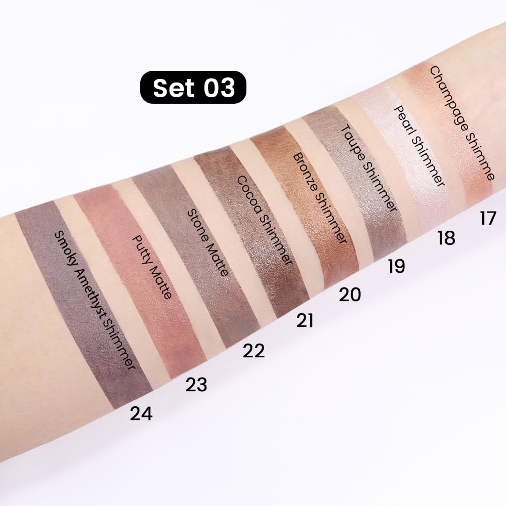 Kaely 8Pcs Cream Eyeshadow Stick Set, Champagne Pearl Taupe Bronze Cocoa Stone Putty Smoky Amethyst, Matte Shimmer Eyeliner Pencil Eye Shadow Sticks Palette Makeup for Older Women, Cruelty-Free 03
