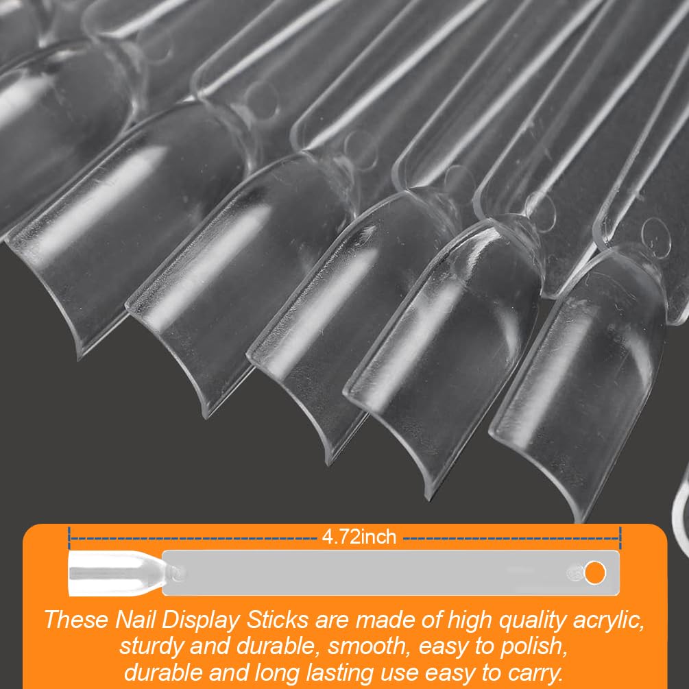 JASSINS 150 Pcs Nail Swatch Sticks with Ring and Number posted, Clear Fan-shaped Nail Art Polish Practice Display Tips Nail Sample Sticks, Nail Practice Color Display Polish Board