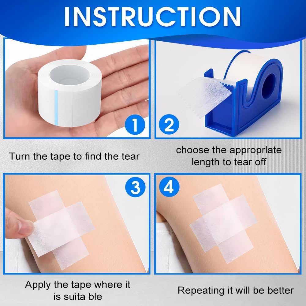 2 Rolls Surgical Medical Tape with Dispenser 2 Each, 1 Inch X 10 Yard Paper Tape Medical, Wound First Aid Tape, meedical Tape White, NonSterile