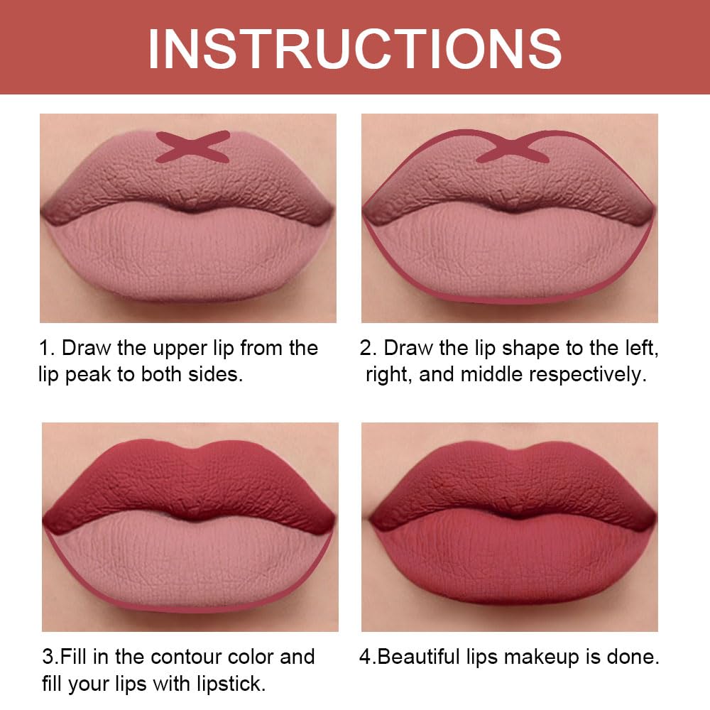 Kaely 2-in-1 Mauve Red Lip Liner & Lipstick Set Kit for Women, Matte Lips Kit with Lip Liner Lip Stains Long Lasting Waterproof 24 Hour Lipstick and Lip Liners Combo Lipliners Pencil Set 13