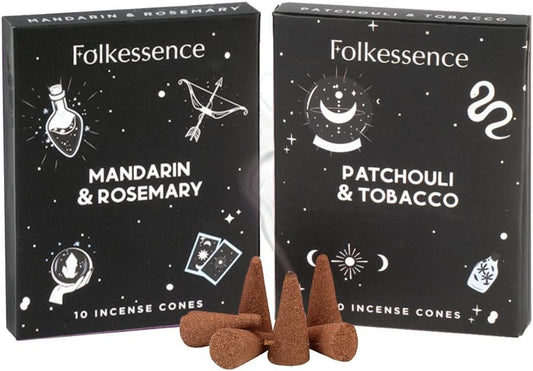 Folkulture Incense Cone Scented | Set of 2 Inscents-Cones (20 Cones) | Mandarin and Rosemary, Tobacco & Patchouli | Variety Pack Insence Cone for Relaxation and Meditation | Insenses for Home
