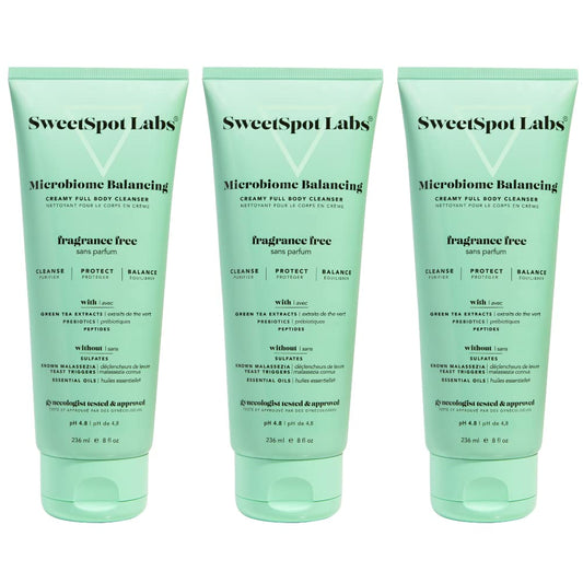 SweetSpot Labs Microbiome Balancing Feminine Wash, Clean, Gynecologist Tested & Approved, pH Balanced Body Wash, Unscented & Sulfate Free, 8 oz (Pack of 3)