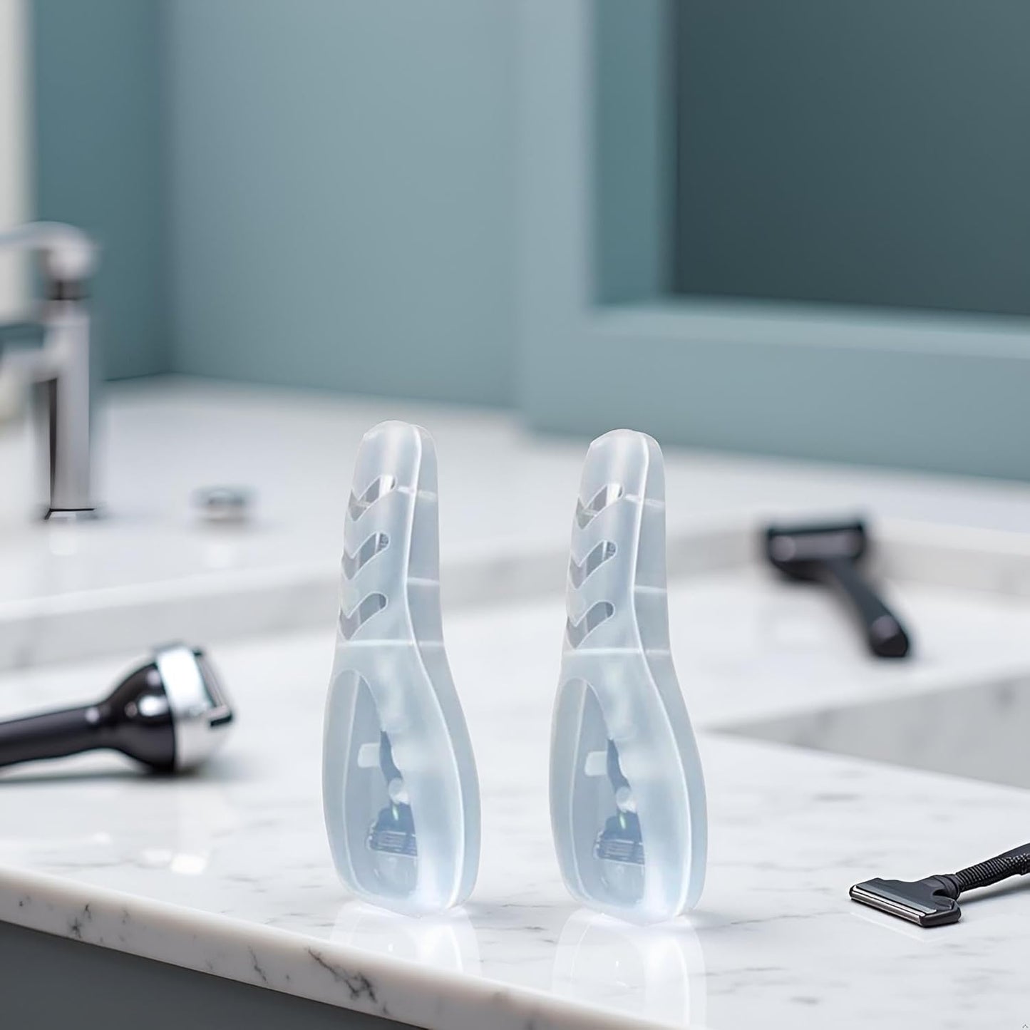 2Pcs Clear Portable Travel Men Manual Razor Protector Plastic Box Cover Container Storage Shaver Holder Protector Case Organizer, Compact Ttravel Razor Protector Men's Electric Shaver Accessories