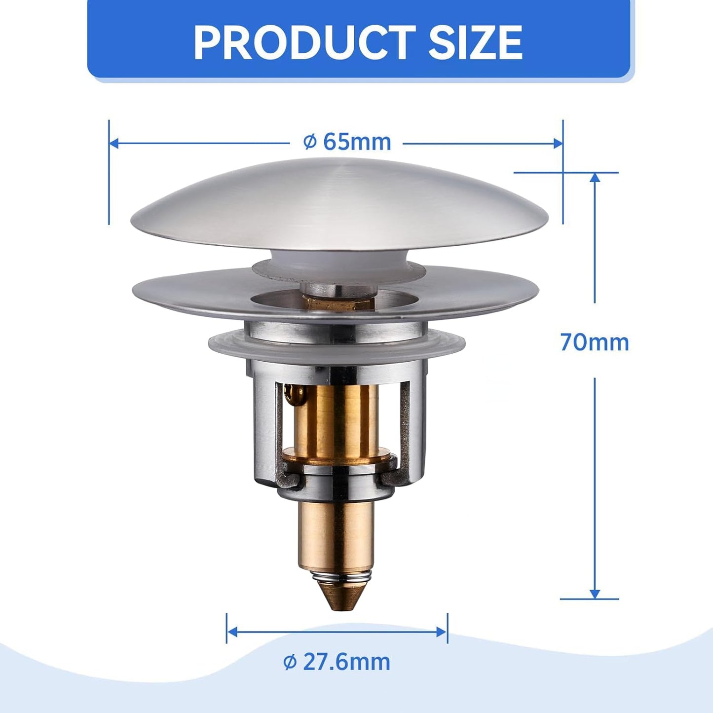 Bathroom Sink Drain Stopper, 2-in-1 Pop Up Sink Drain Stopper Strainer for 1.06"-1.65" Basin Drain Holes, Brass Bounce Core Sink Stopper with Anti-Clogging Hair Catcher