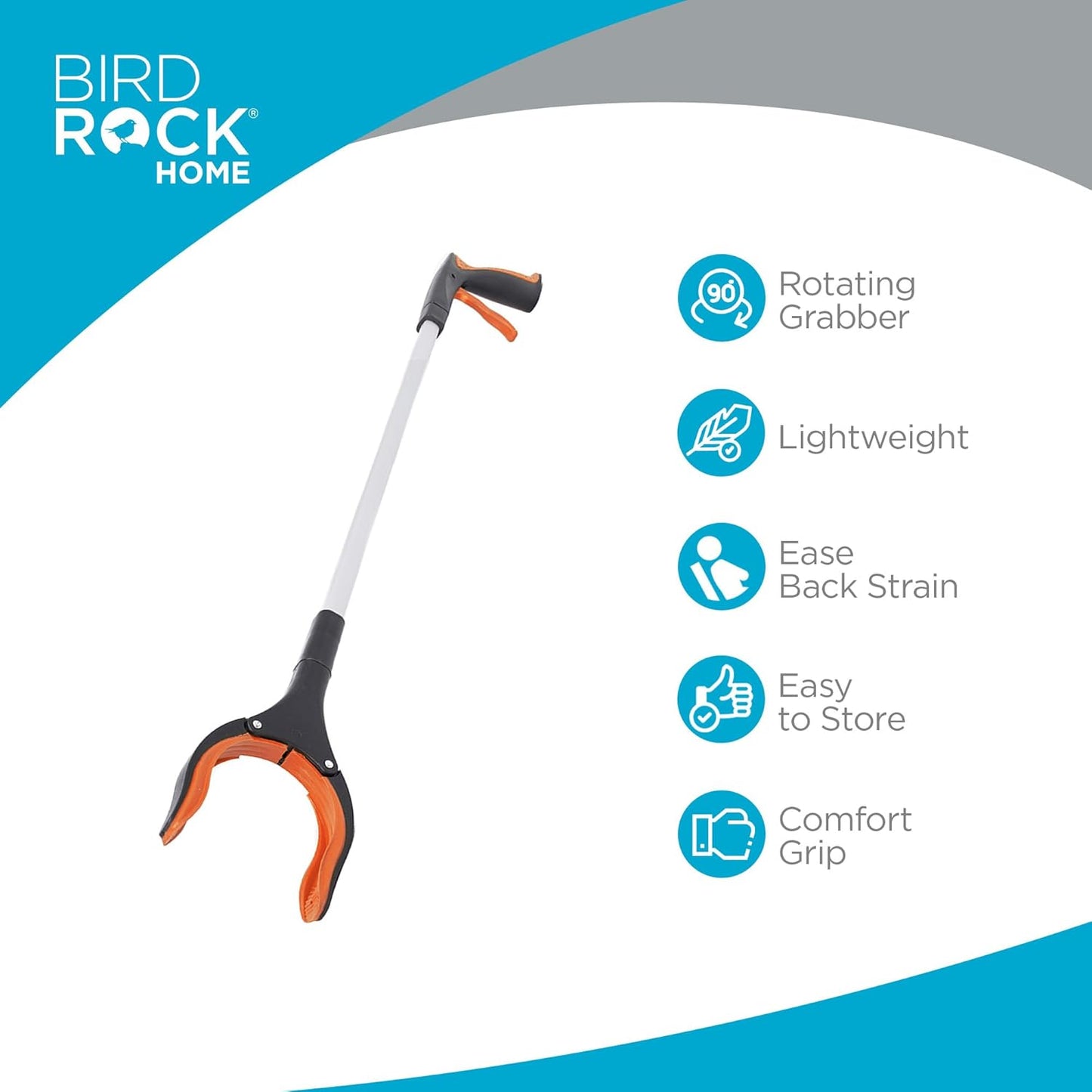 BIRDROCK HOME Reacher Grabber Pick Up Tool | Lightweight Aluminum 32” Extra Long Reaching Aid | Best Articulating Head | Rotating Rubber Grip | Trash Pick Up, Disabled, Garden Nabber Arm Extension