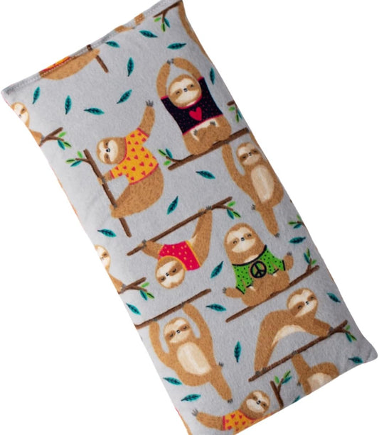 Microwave Heating Pad Filled With Flax Seed and Choice of Dried Herbs, Herbal Cold Pack, Good Size for Back Pain and Cramps, Hot and Cold Therapy, 6" x 12" (Yoga Sloth, Lavender)