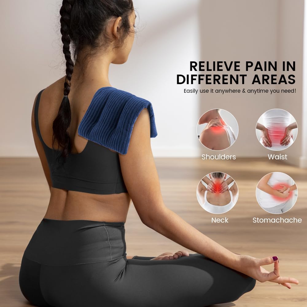 Microwave Heating Pad 6 x 12 Small Heating Pad Microwave, Microwave Bean Bag Heating Pad for Neck and Shoulders, Moist Heat Pack Pillow Warm Compress for Knee, Muscles, Joints, Wrist (Dark Blue)