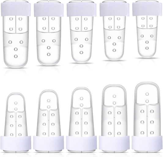 BBTO 10 Pcs Mallet Finger Splint, 5 Sizes Finger Support Brace Stabilizer Straightener Plastic Fingertip Protectors Arthritis Knuckle Immobilization for Thumb Pinky Middle Index Ring(Transparent)