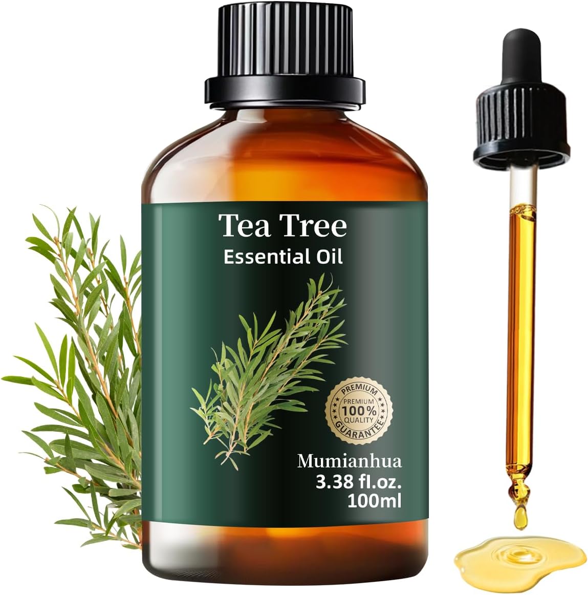 Tea Tree Essential Oil Pure Mumianhua Natural Tea Tree Oil for Diffuser, Aromatherapy, Skin, Face, Toenails, Foot Soak and DIY Soap Making 3.38 Fl Oz