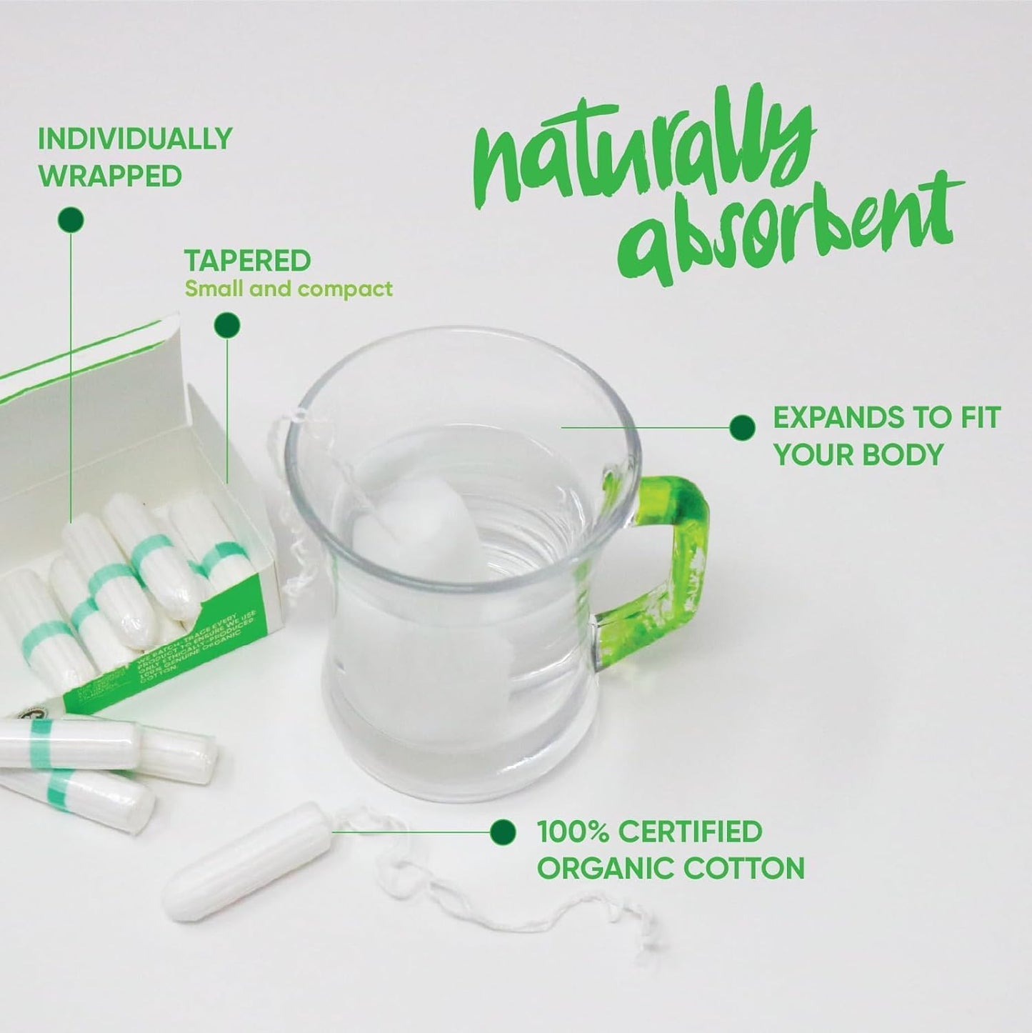 Oi | Organic Initiative - 100% Certified Organic Cotton Non-Applicator Tampons | Ultra-Absorbent, Unscented, Natural, Non-Toxic, Applicator Free | Regular | 64 Count