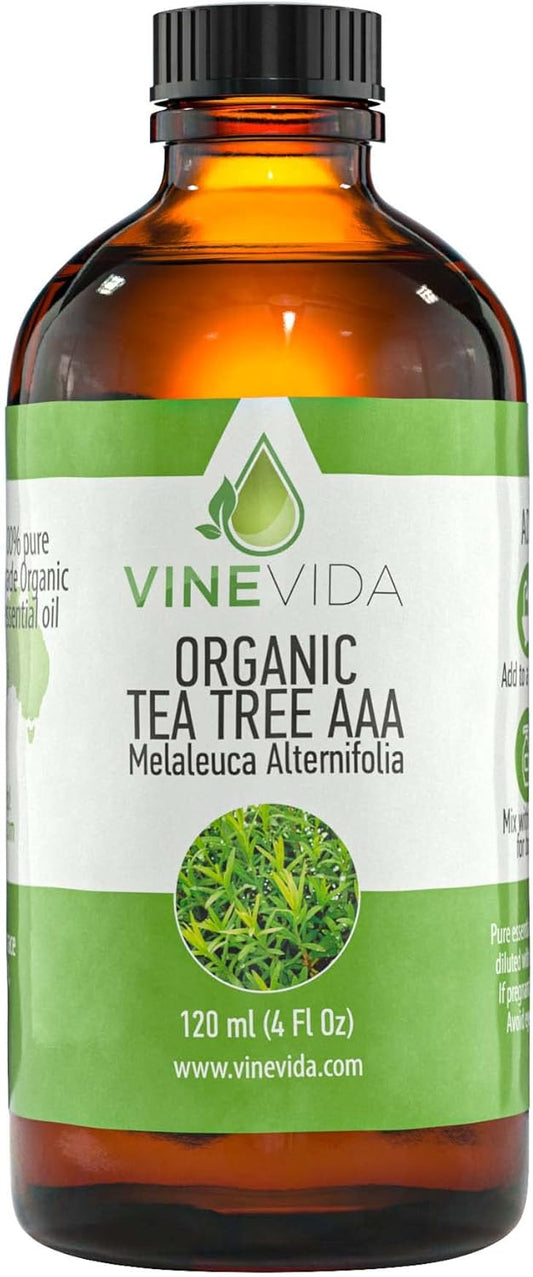 VINEVIDA Organic Tea Tree Essential Oil 4 oz - Undiluted, Pure, Vegan, and Sustainable