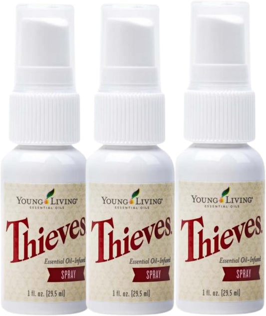 Young Living Thieves Spray | 1 oz | Portable Cleaner Spray, Formulated with Water & Alcohol, Ideal for Travel Essentials & Home; Fits in Backpack, Luggage, or Purse | 3 Pack