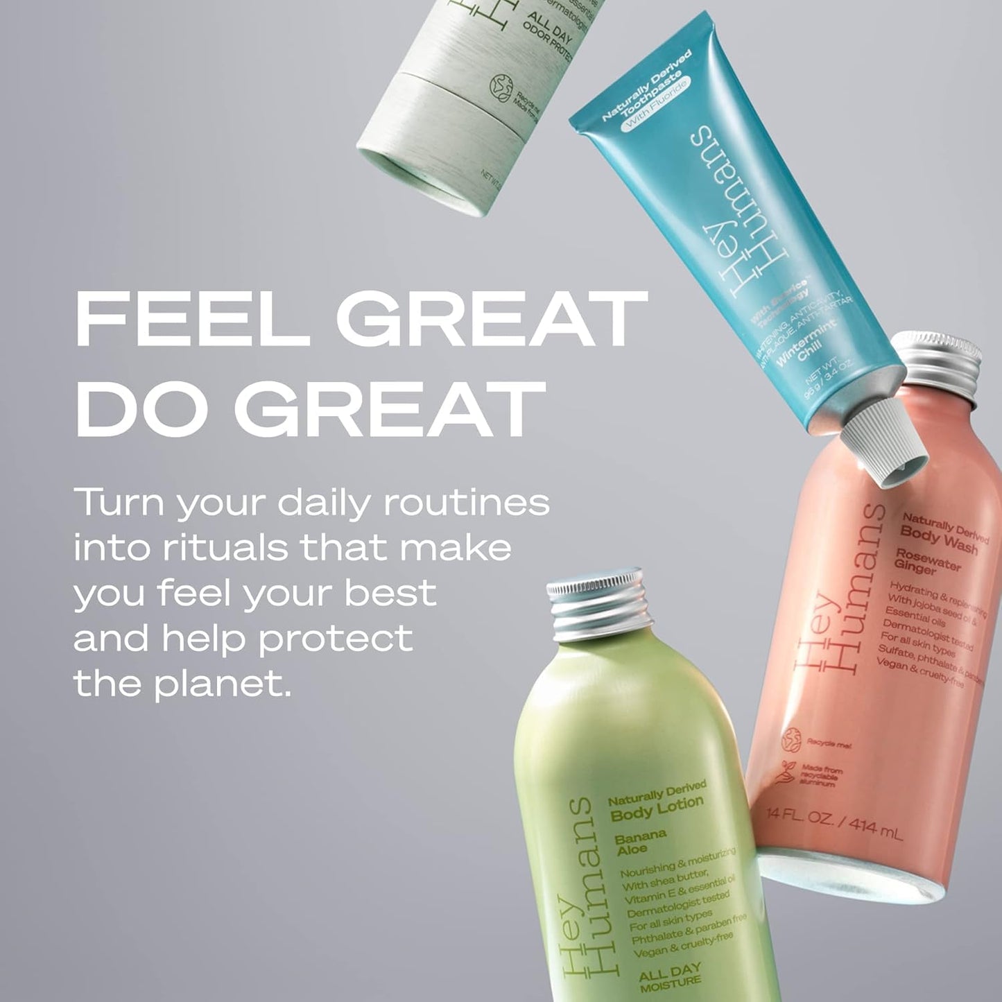 Hey Humans Deodorant, Aluminum Free Deodorant for Women and Men, Contains Naturally Derived Ingredients, All Day Odor Control, Refreshing Essential Oils, Earth Friendly Package, Cucumber Kiwi