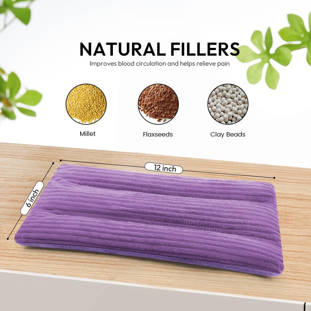 Microwave Heating Pad 6 x 12 Heating Pad Mini Microwave, Microwave Bean Bag Heating Pad for Neck and Shoulders, Moist Heat Pack Pillow Warm Compress for Knee, Joints, Wrist (Purple) - 2 Pack