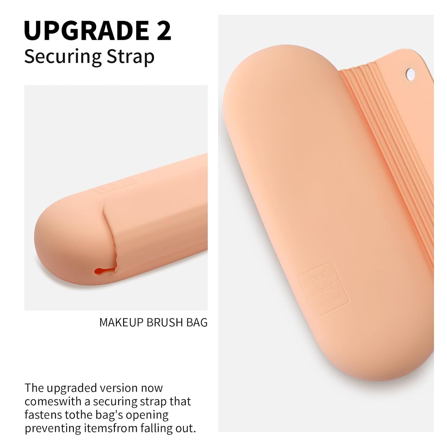 Silicone Makeup Brush Holder Travel Cosmetic Bag：Soft Portable Cosmetic Face Brushes Holder with Upgrade Anti-Fall Out Magnetic Closure, Large Travel Makeup Brush Case - Melon