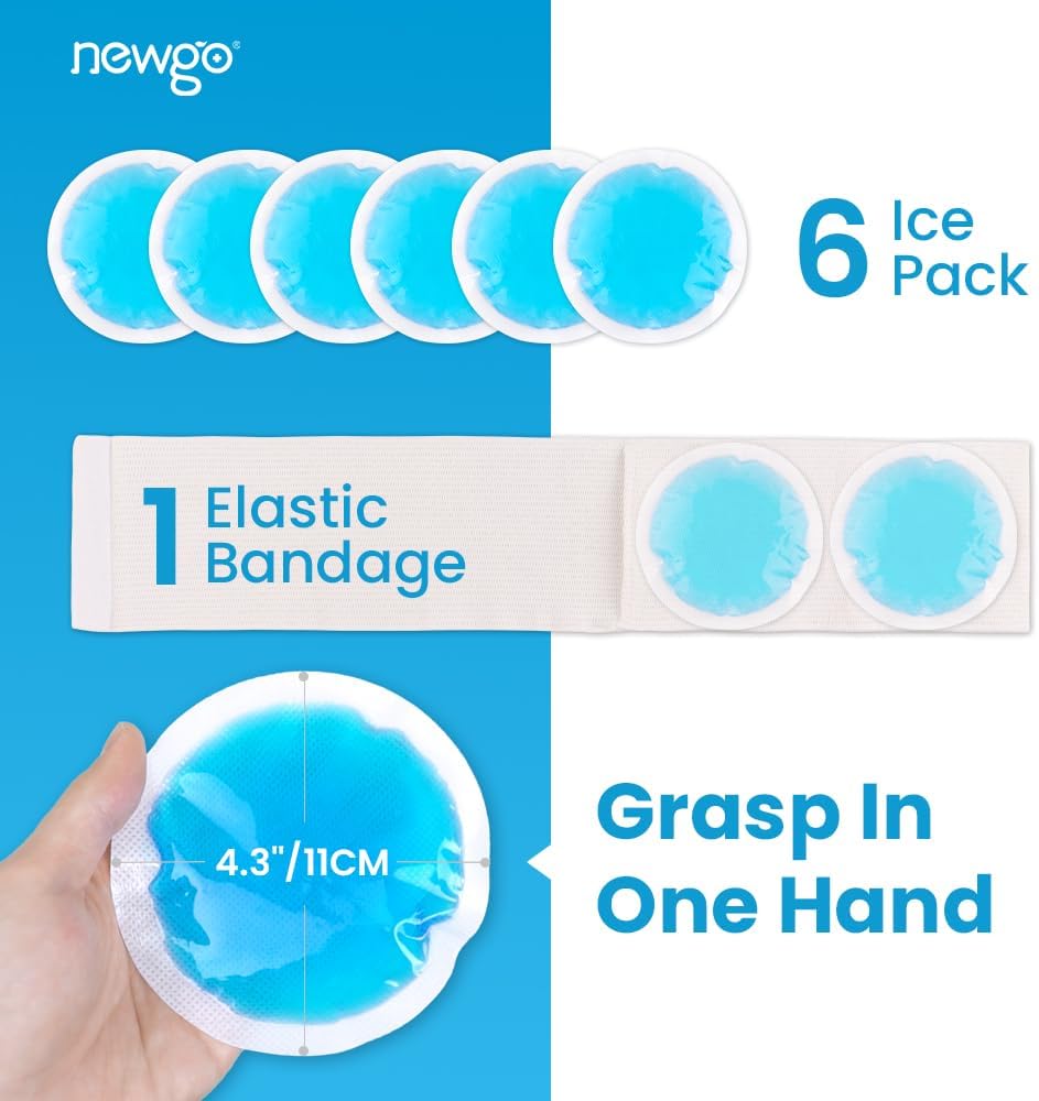 NEWGO Small Ice Packs for Injuries, 6 Pack Round Ice Packs for Face, FSA Eligible, Hot Cold Pack Circular Cold Compress with Cloth Backing & Sleeve for Pain Relief, Toothaches
