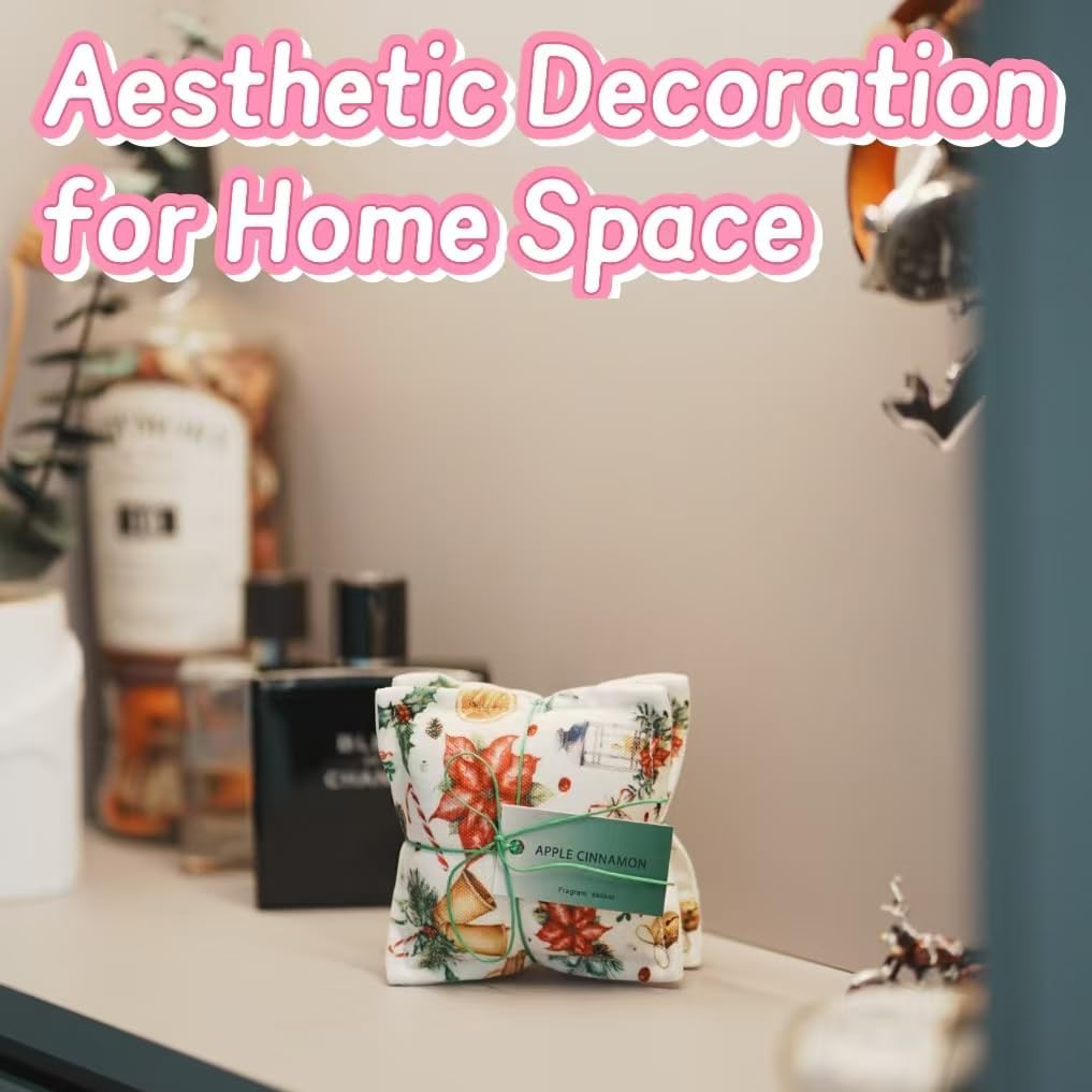 AUCUDA 4pcs Apple Cinnamon Sachet Bags for Christmas Decorations Drawers and Closets, Scented Potpourri Packets for Women Outfits, Winter Fragrance Pillow for Bedroom Indoor, Fresheners for Holiday.