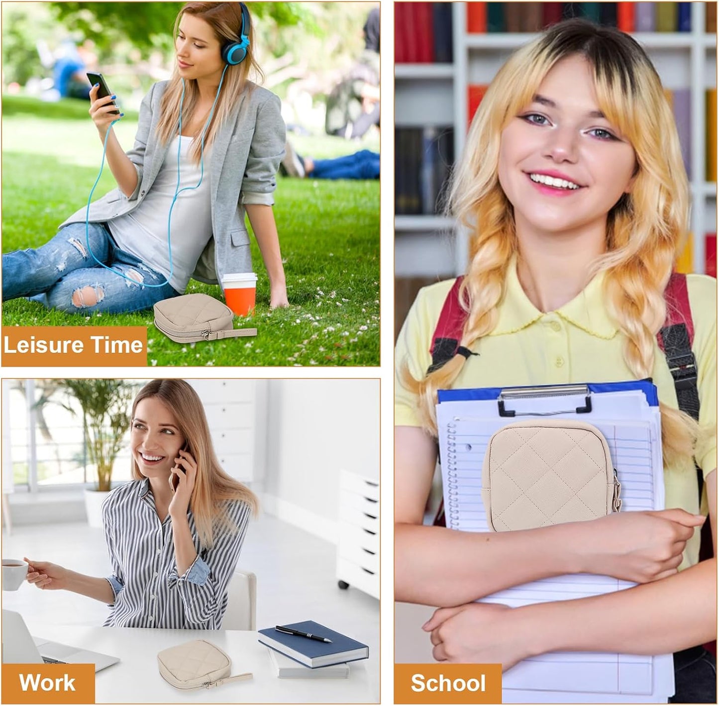 Sanitary Pad Storage Bag, Leather Period Bags for Teen Girls, Portable Tampon Menstrual Cup Pouch Nursing Pad Holder Purse, Sanitary Pouch for Feminine Products, 1 Pack(Beige)