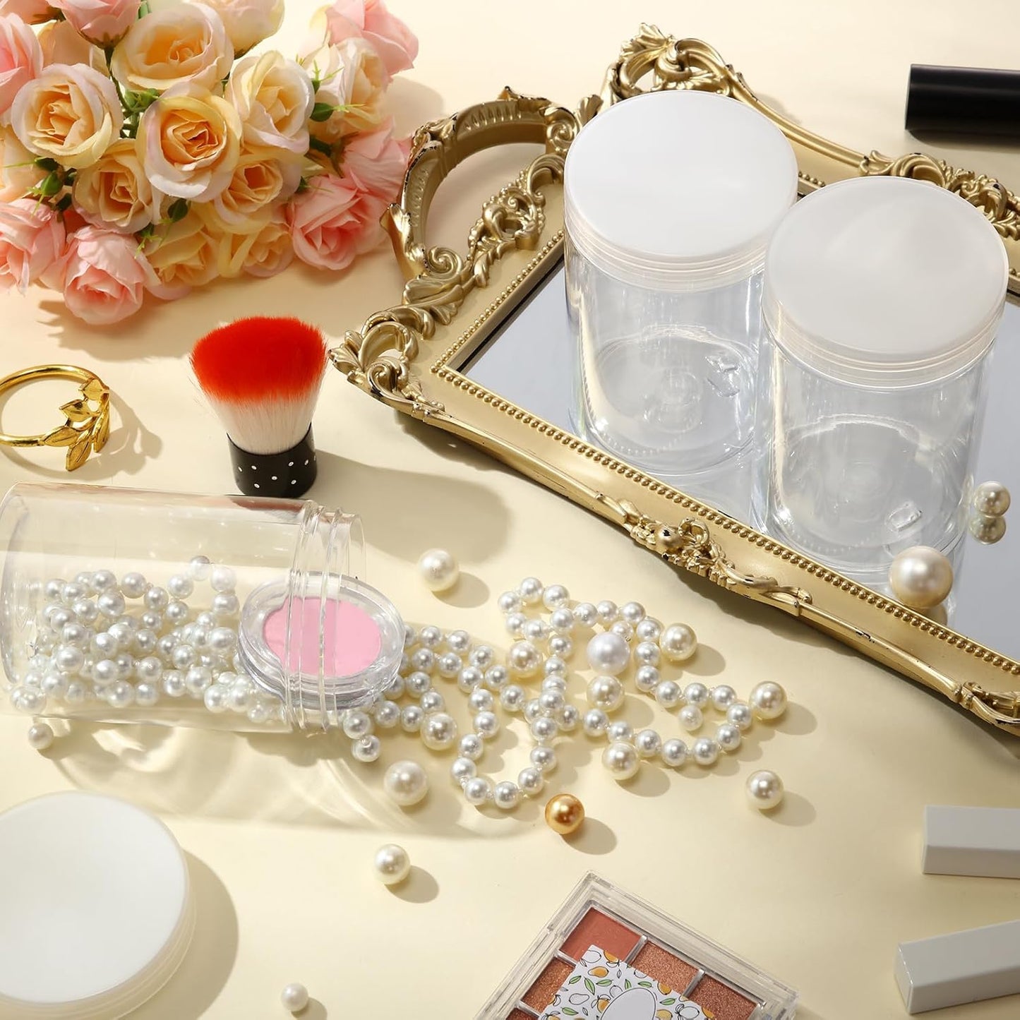 SATINIOR 24 Pieces Empty Clear Plastic Jars with Lids Round Storage Containers Wide Mouth for Beauty Product Cosmetic Cream Lotion Liquid Butter Craft and Food(Clear Lid,10 oz)