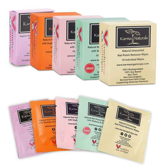 Karma Organic Nail Polish Remover Wipes Bundles Non-Toxic Vegan and Cruelty Free – bundle of 5/50 wipes