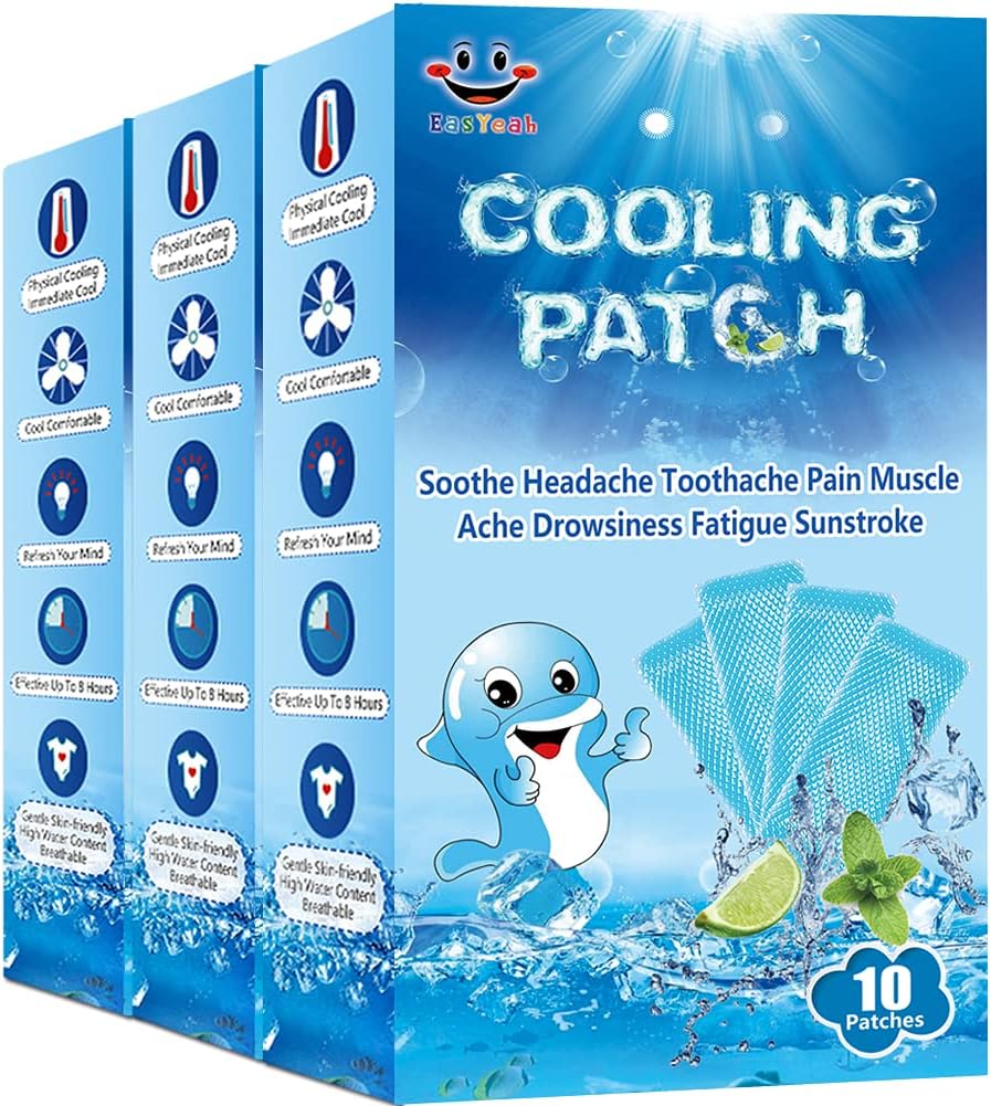 30 Sheets Cooling Patches for Fever Discomfort & Pain Relief, Cooling Relief Fever Reducer, Soothe Headache Pain, 10 Count Per Box (3 Boxes)