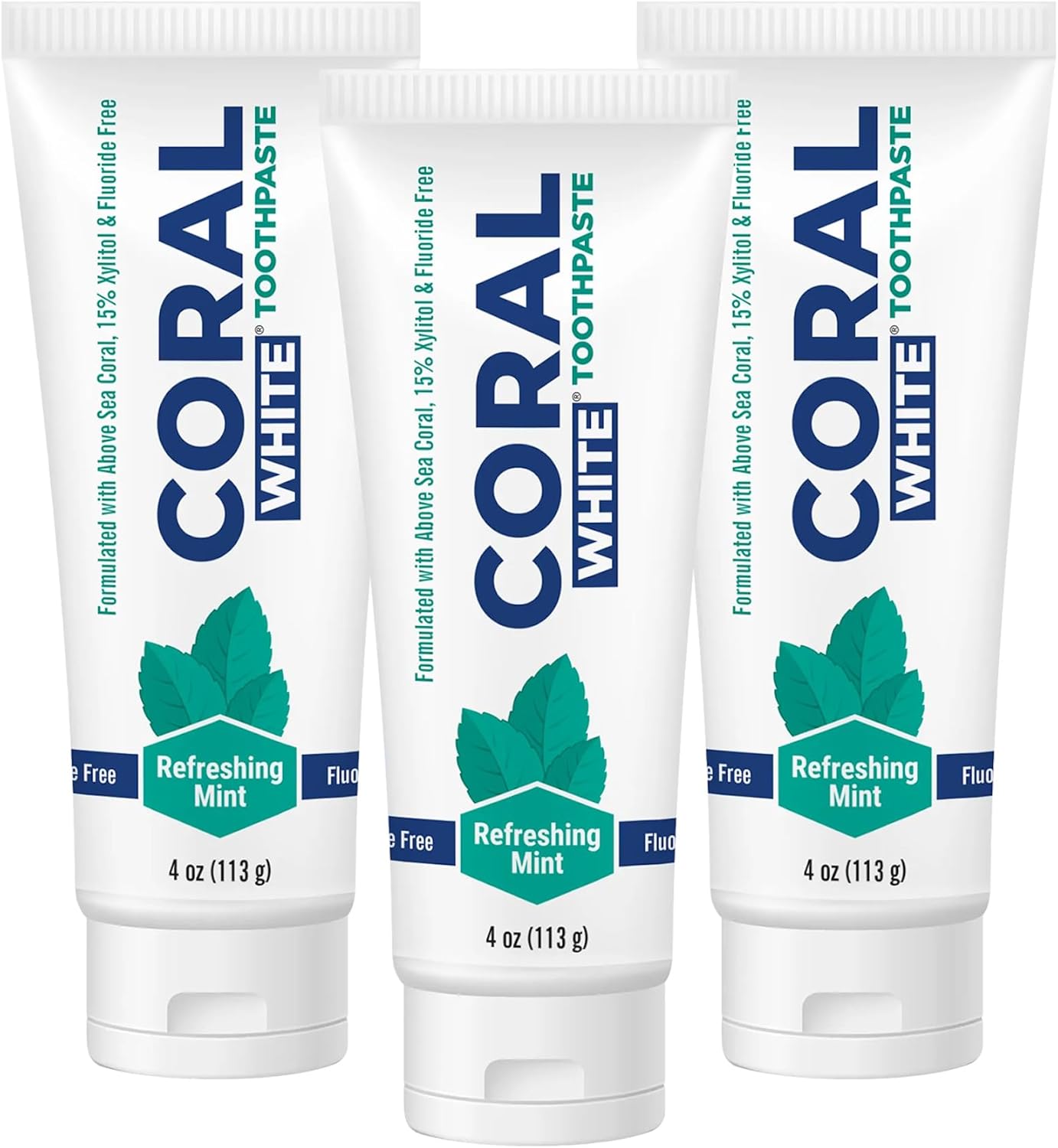 Coral White - Coral White Mint Toothpaste Natural Fluoride SLS Free Coral Calcium Remineralizing Toothpaste 4 Ounce (3 Pack)