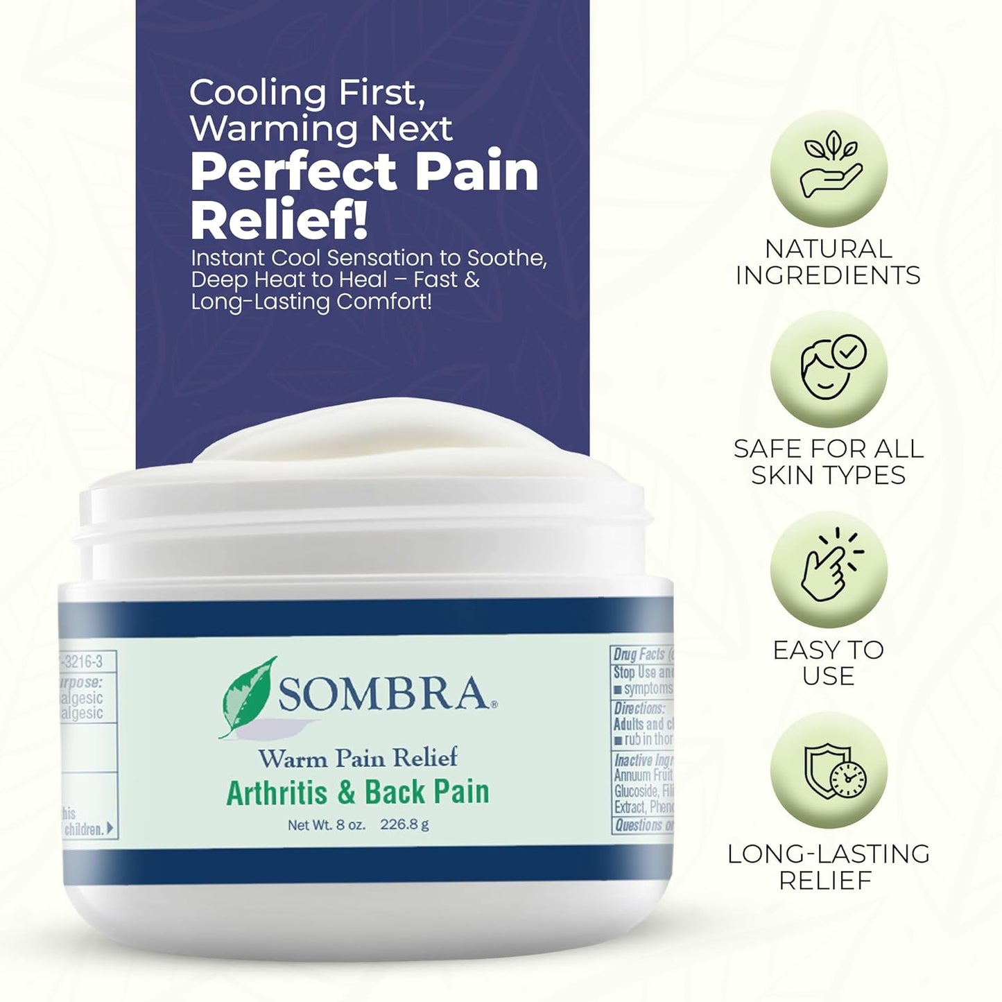 Sombra Warm Pain Relief Gel, Warm Relief for Arthritis and Chronic Pain Pre-Workout Muscle Rub Vegan Formula Free of Artificial Fragrances, Dyes, NSAIDs, Wax, Petroleum, Alcohol - 8oz Jar