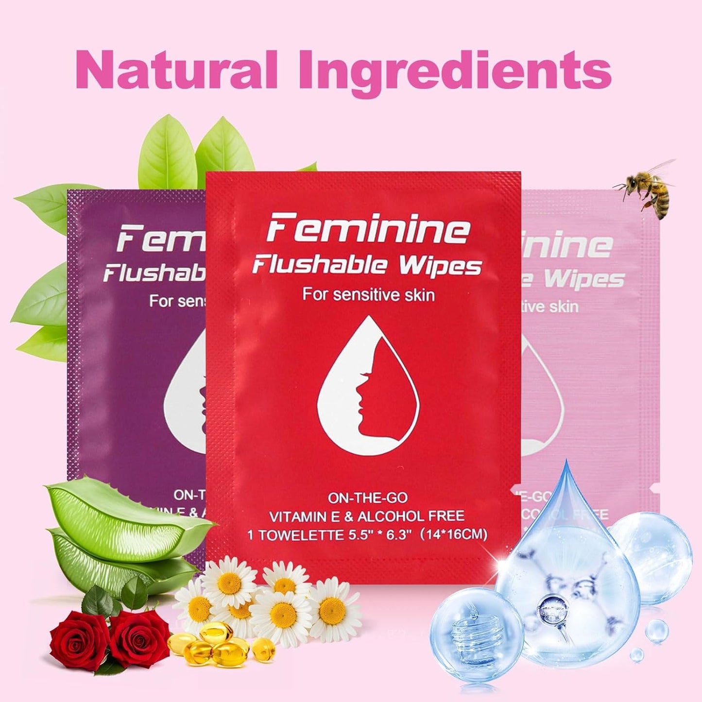 Feminine Wipes Individually Wrapped, Flushable Wipes Travel,Travel Wipes for Women,Feminine Care Wet Wipes Travel Size Vaginal Wipes for Adult, Girl and Homeless 150