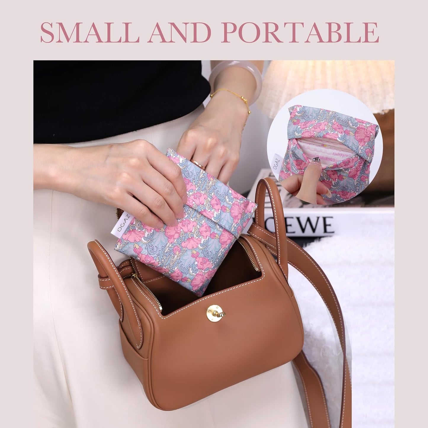 DGAZ Sanitary Napkin Storage Bag, Period Bag for Teen Aged Girls, Portable Period Bag for Panty Liners/Menstrual Cup/Small Tampons，Mini Makeup Bag for Purse