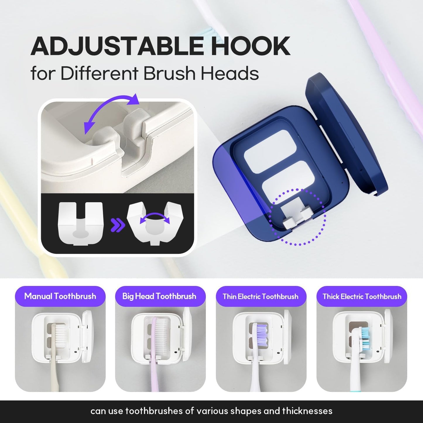 HubiCare Toothbrush Case Set, Toothbrush Covers with Holder, Rechargeable Travel Home Toothbrush And Holder, Cleaner Case for All Electric And Manual Toothbrushes (3 Color Set)