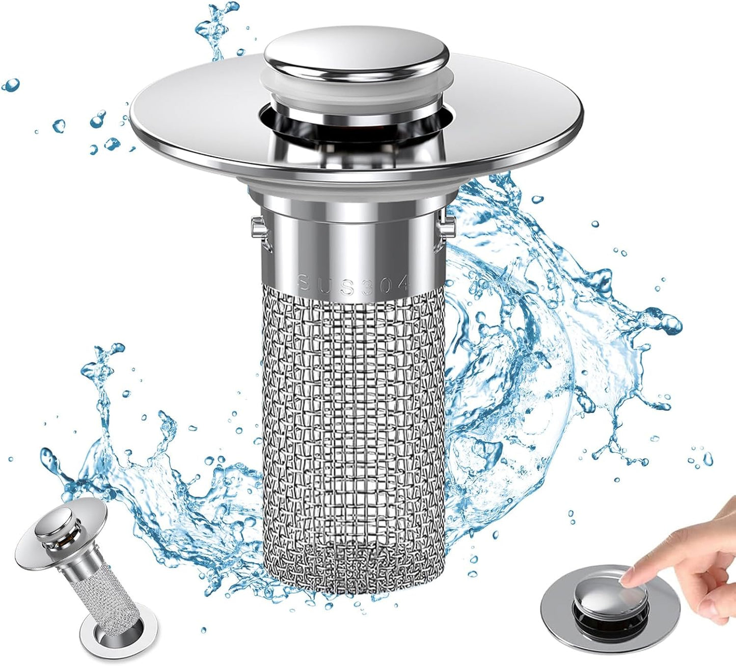 Bathroom Sink Drain Strainer, Pop Up Sink Drain Filter with Removable Stainless Steel Filter Basket Hair Catcher, Bathroom Sink Drain Stopper, for Us Bathroom Sink Stopper Replacement (1pcs)
