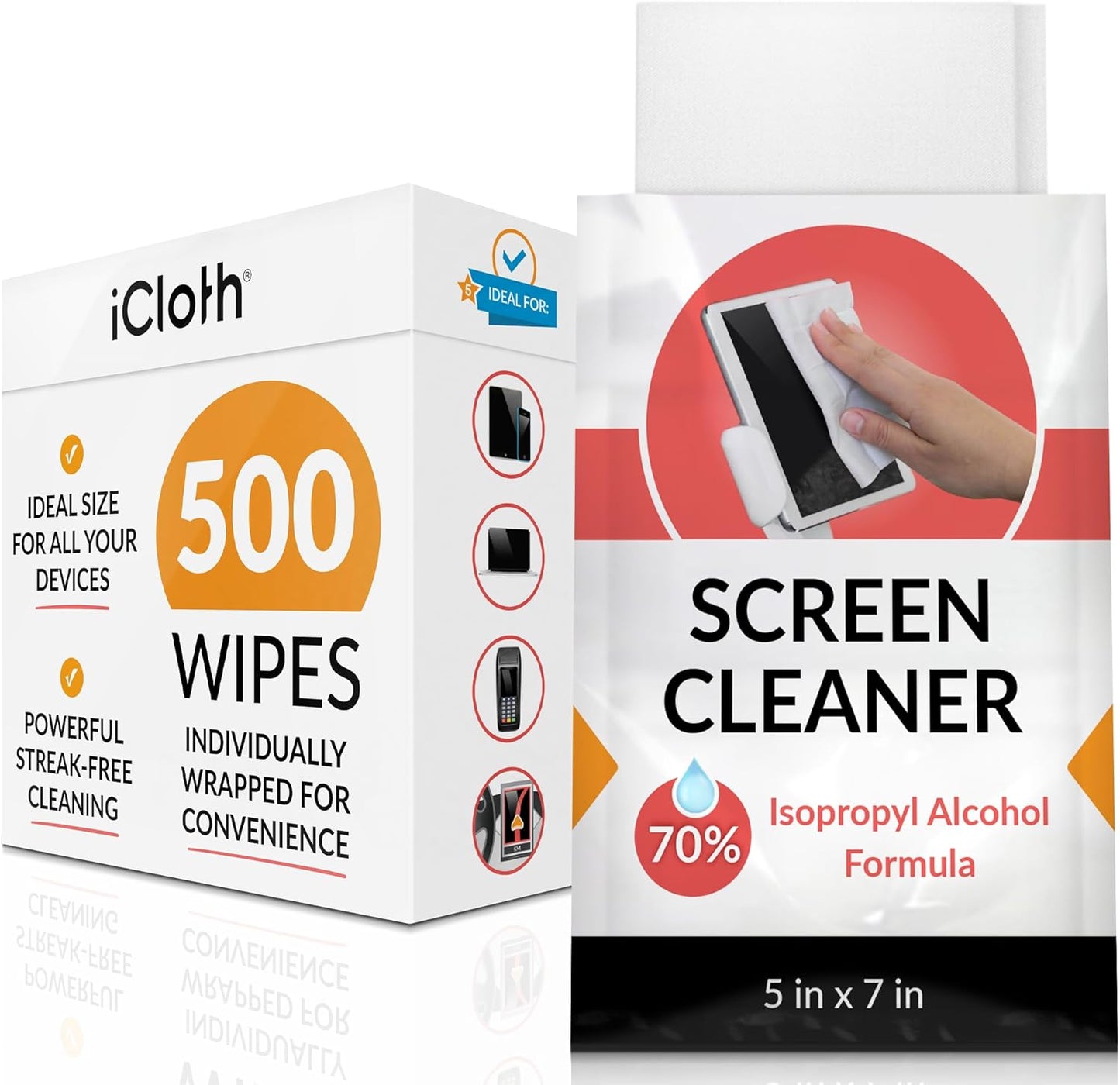 iCloth 70% Isopropyl Alcohol Large Screen and Electronics Wipes, Lint-Free, Streak-Free, Fast-Drying, Removes Dust and Fingerprints (500 Wipes)