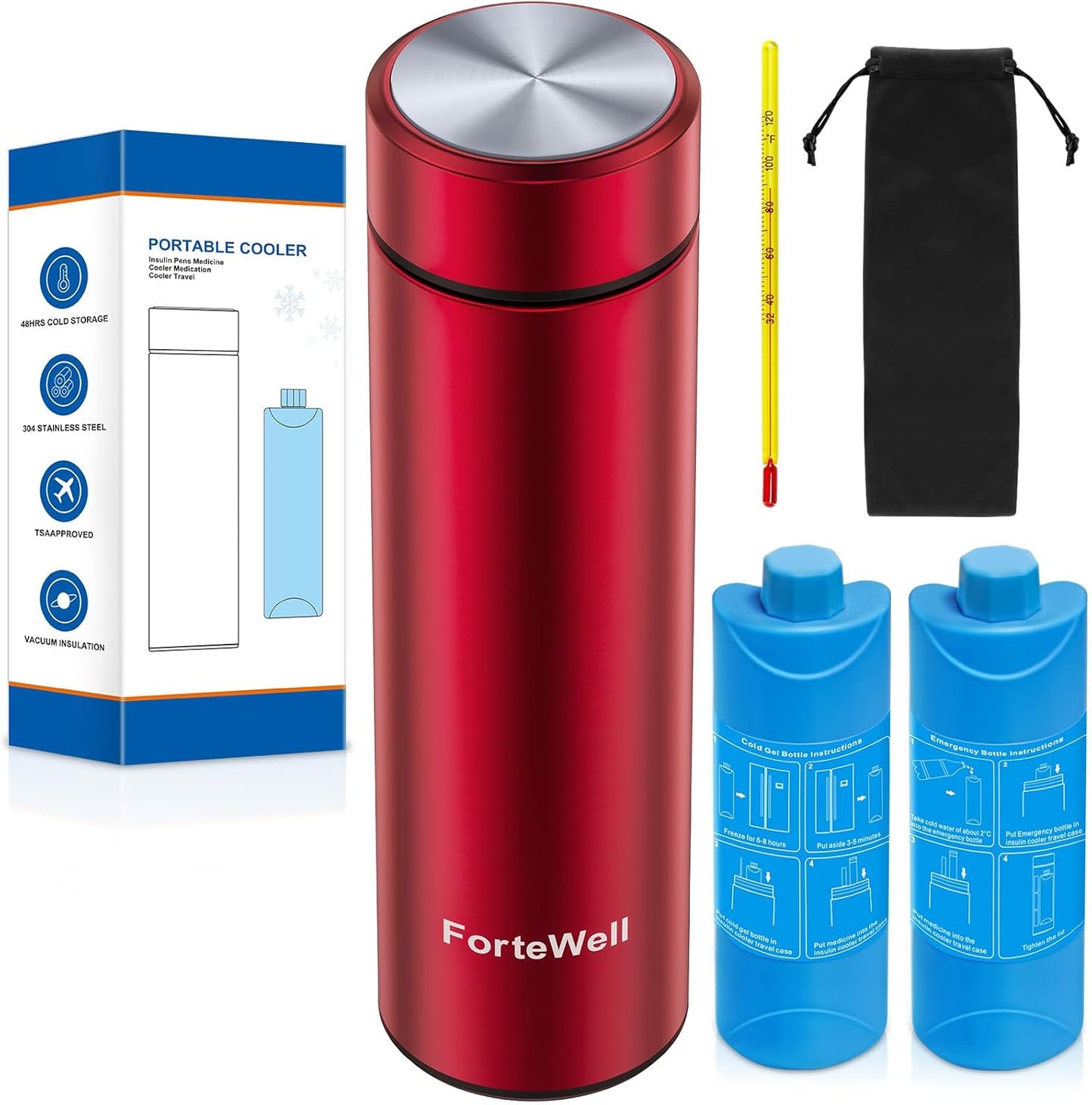 Insulin Travel Case TSA Approved – Durable Diabetic Injection Travel Case for 2-3 Pens – Medication Cooler for Travel with Reusable Gel Ice Pack for Diabetes Supplies (Red)