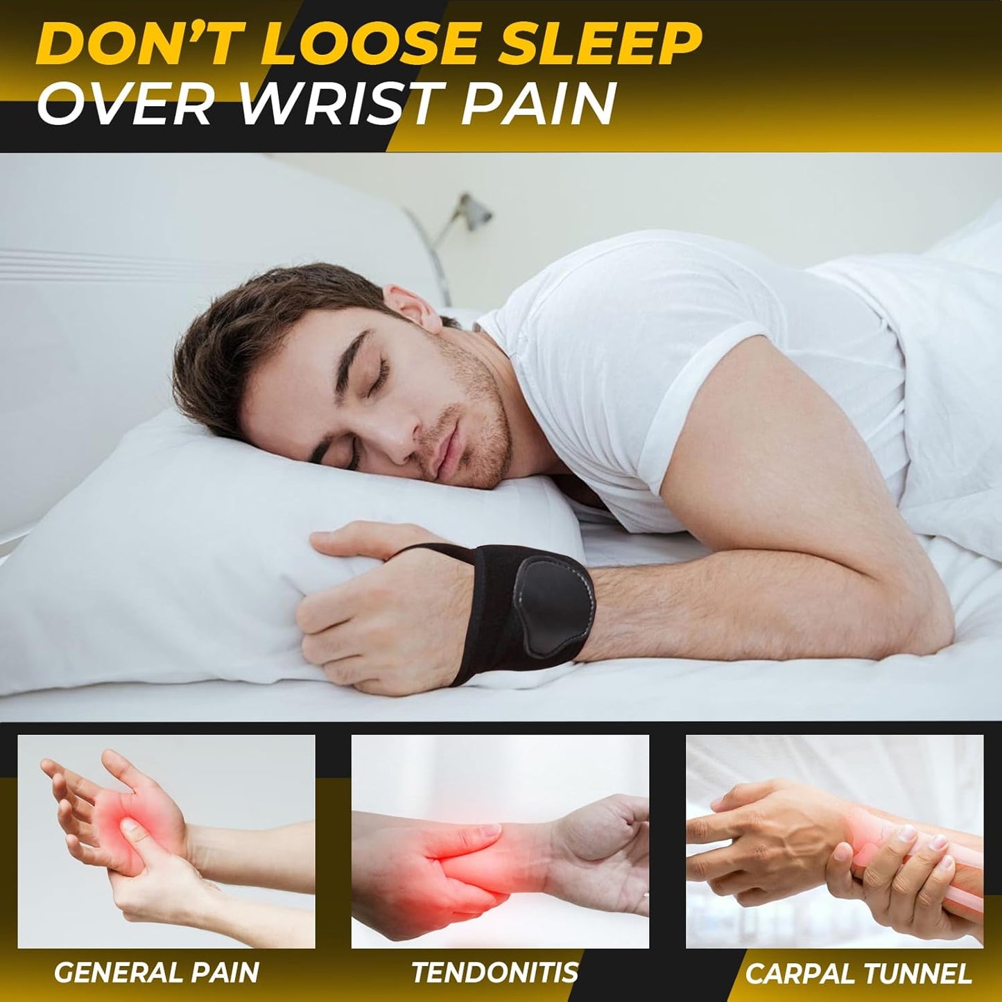 NeoTech Care Wrist Band - Elastic & Breathable Fabric - Adjustable Compression Strap - Men, Women, Right or Left - Support Wrap for Protection or Sports (Black Color, Size S, 1 Pair)