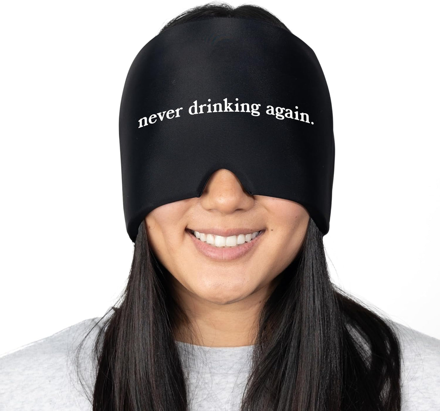 Huggs Migraine Relief Cap - Never Drinking Again - Cooling Gel Head Wrap, Cold Compress Cap for Headache, Stress, & Tension