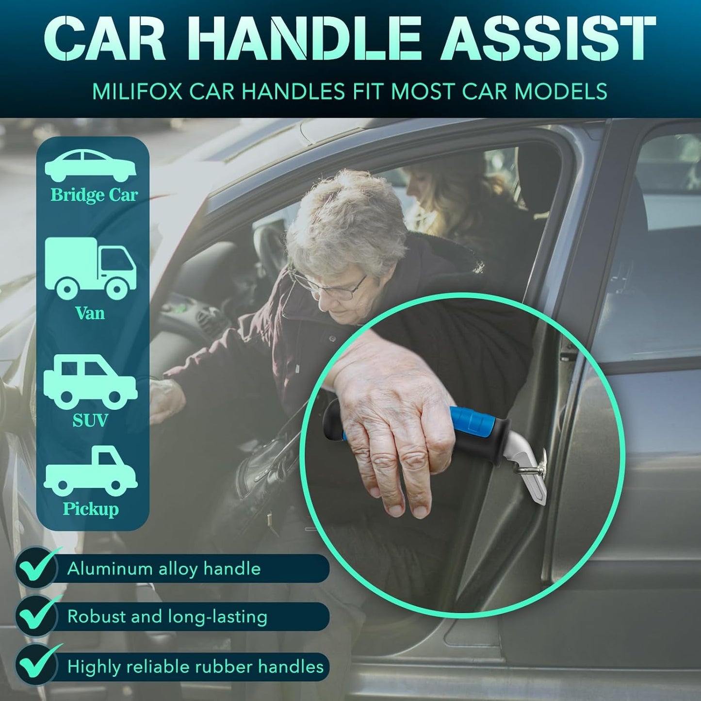Car Door Handle for Elderly Car Handle Assist Support, Portable Auto Grab Handles for Handicap Seniors, Black and Blue