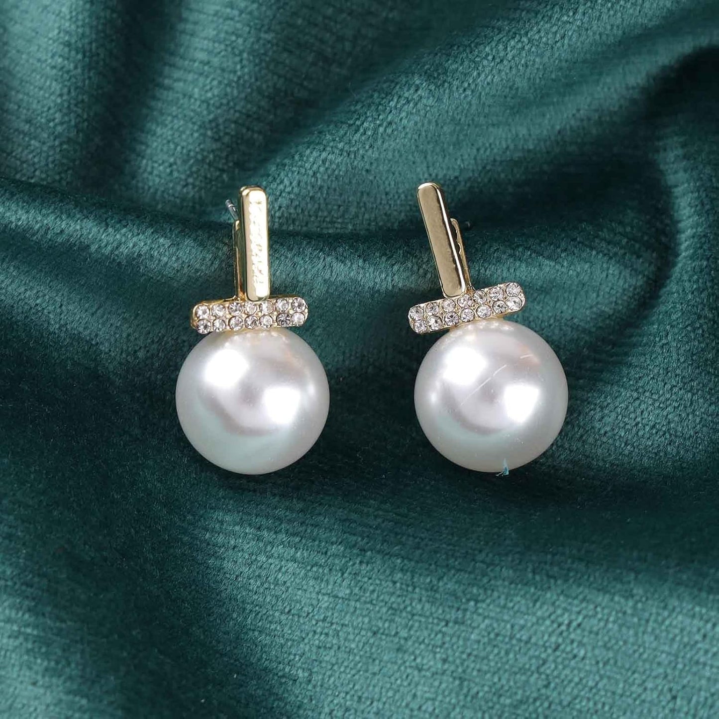 Vintage Crystal Pearl Drop Earrings Pearl Bar Stud Earrings Gold Rhinestone Bar Earrings Cz Bridal Pearl Earrings Jewelry for Women