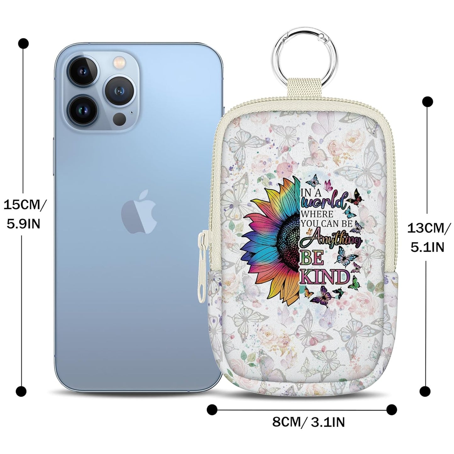 Sunflower Be Kind Hand Sanitizer Spray Case, Hand Sanitizer Holder Zippered Pouch, Cute Fashion Accessory with Snap Hook for Glow Mist and Power Mist 1FL OZ
