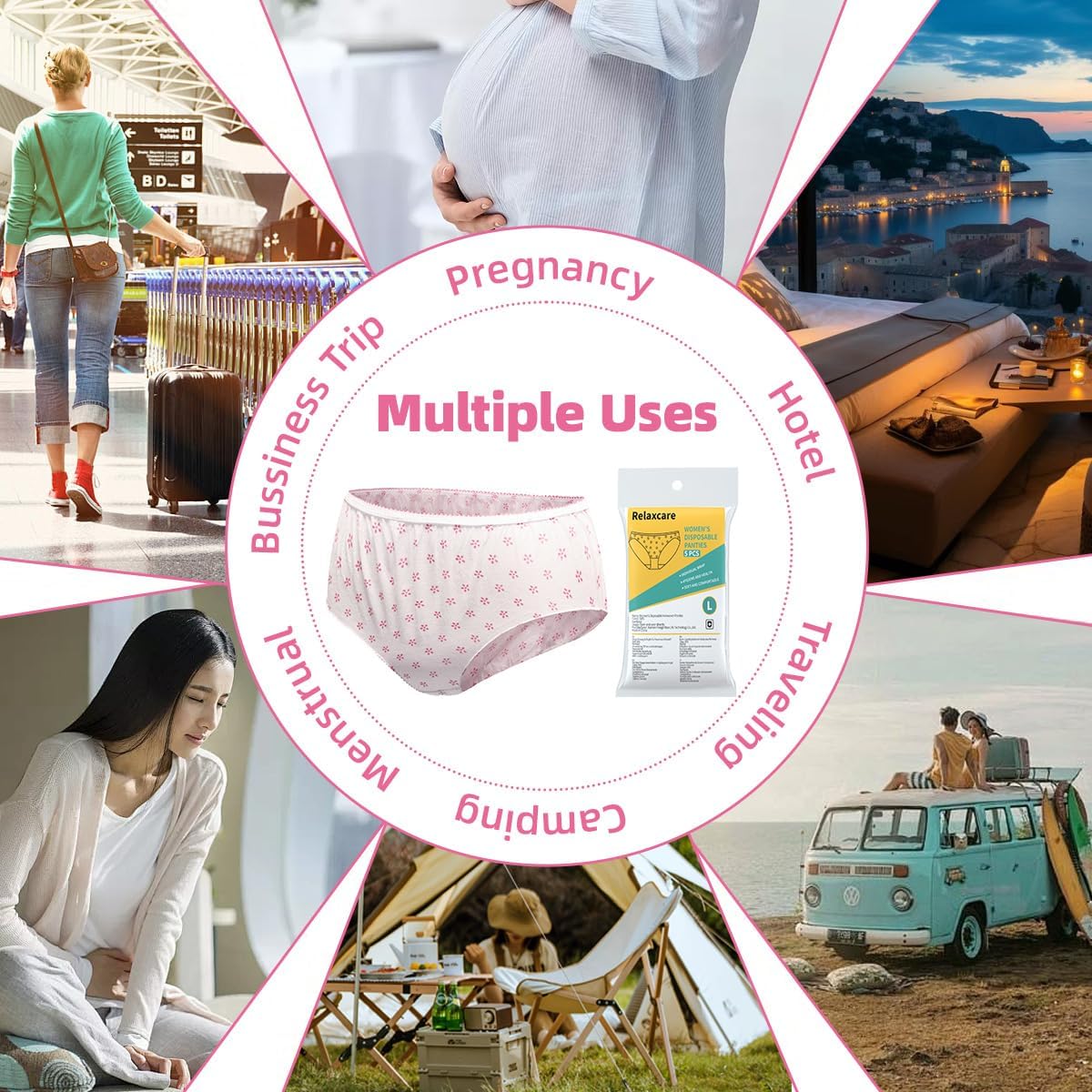 Women's Disposable Underwear Nonwoven Ladies Briefs Panties for Hotel Spa Hospital Stays Travel 20 Pack