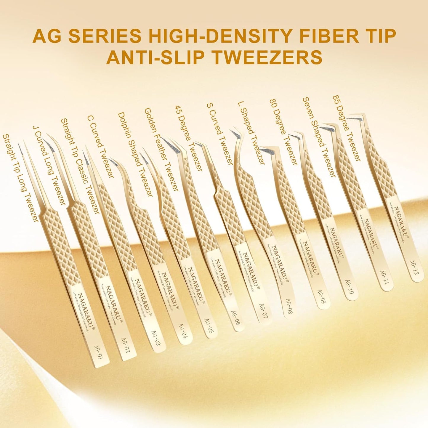 NAGARAKU Eyelash Tweezers, 1 Pair Precision Fiber Tip Tweezer for Lash Extensions Volume Grip Tweezers Antistatic Straight Curved Tip Stainless Steel with Box -Dolphin & L Typ Tweezers AG-05 & AG-09